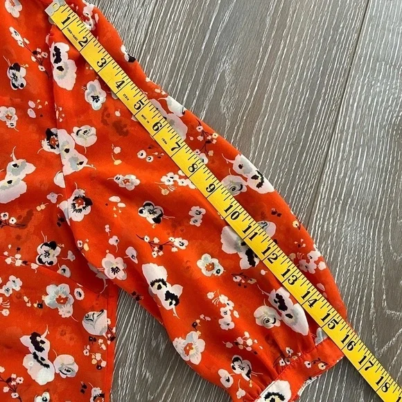 Orange floral print tunic top. Lightweight sz M - Picture 5 of 8